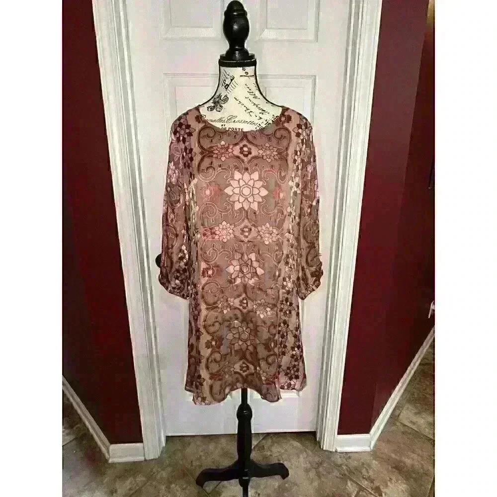 For Love & Lemons Teresa Shift Mini Dress Lotus Flower Print Silk Blend Size L